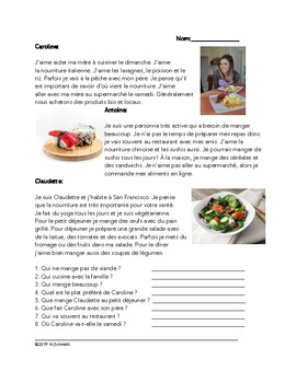 French Easy Reading on Food / La nourriture Lecture en Français **FREEBIE**
