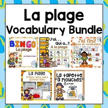 Preview of La plage:  Beach Themed Vocabulary BUNDLE in French