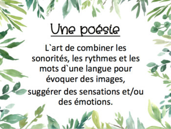 La Poesie Les Notes Du Vocabulaire Important Theme Nature By Fab French