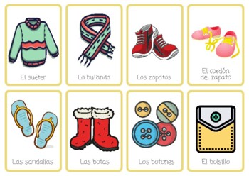 La ropa flashcards, Spanish clothing flashcards | TPT