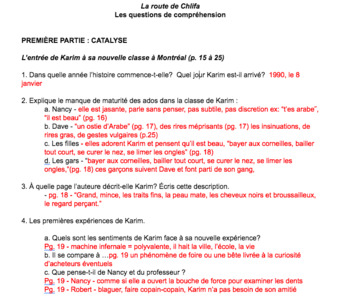 Preview of La route de Chlifa - Questions de compréhension / Comprehension Questions