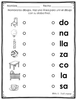 La sílaba final Páginas de práctica. by Mrs G Dual Language | TpT