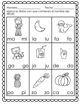 La sílaba inicial Páginas de práctica. by Mrs G Dual Language | TpT