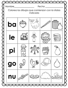 La sílaba inicial Páginas de práctica. by Mrs G Dual Language | TpT