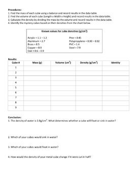 Lab #4 Mystery Cube Density Lab by NYC Earth Science | TpT