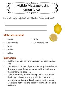 Lab Activity: Invisible Ink using Lemon Juice (Fun Back to School ...