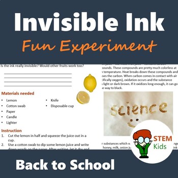 Preview of Lab Activity: Invisible Ink using Lemon Juice (Fun Back to School Experiment)