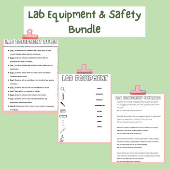 Lab Equipment & Safety (worksheet, doodle, scenario) by Vivian George