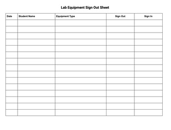 Preview of Lab Equipment Sign Out Sheet
