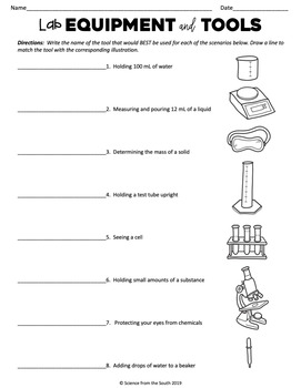 Lab Equipment and Tools Worksheet for Review or Assessment | TpT