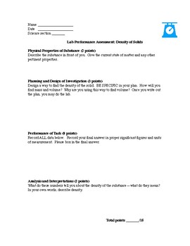 Lab Performance Assessment and Rubric: Density of Solids | TPT