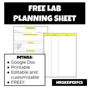 Preview of Lab Planning Sheet | Culinary and Cooking | FCS