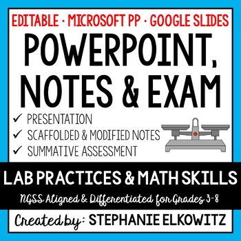 Preview of Lab Safety, Lab Tools and Measurement PowerPoint, Notes & Exam - Google Slides