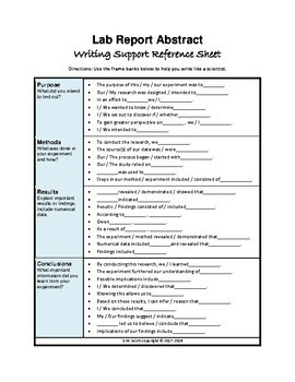 Preview of Lab Report Abstract - Writing Support Reference Sheet