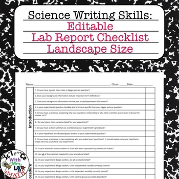 Preview of Lab Report Writing Checklist Editable