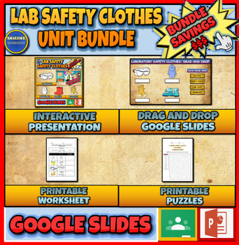 Preview of Lab Safety Clothes Unit Bundle: Presentation|Drag & Drop|Puzzles|Worksheets