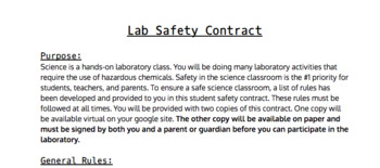 Preview of Lab Safety Contract - Chemistry / ICP / Physical Science  (EDITABLE)