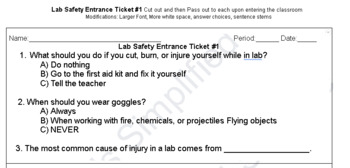 Preview of Lab Safety Entrance Ticket #1 - Modified Version - Word Doc