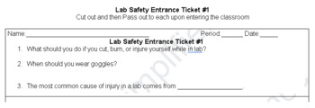 Preview of Lab Safety Entrance Ticket #1 - Regular Ed Version - Word Doc