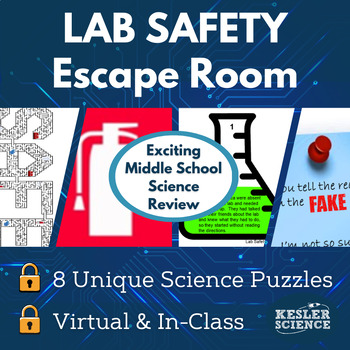 Preview of Lab Safety Escape Room - 6th 7th 8th Grade Science Review Activity