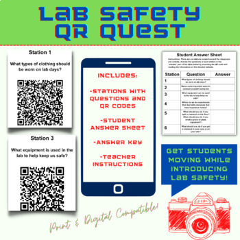 Preview of Lab Safety QR Quest | Online, Stations, Beginning of Year Chemistry Activity