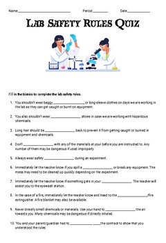 Preview of Lab Safety Quiz & Answer Key