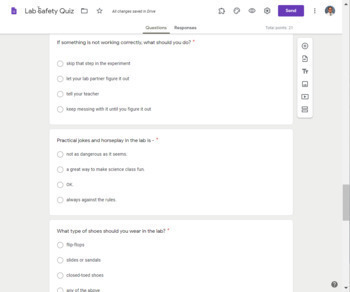 Lab Safety Quiz in Google Forms by Hemlock Science Shop | TpT