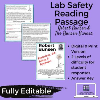 Preview of Lab Safety Reading-Robert Bunsen (Digital & Paper Versions)