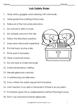 Lab Safety Rules, Contract and Equipment Worksheets by Science Notebook