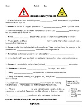 Preview of Lab Safety Rules, Contract, and Worksheet - Beginning of Year Class Intro