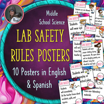 Lab Safety Rules Posters in English and Spanish for Middle School Science