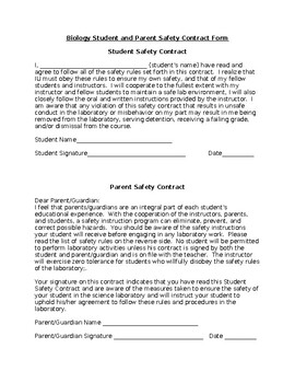 Preview of Lab Safety Student Contract