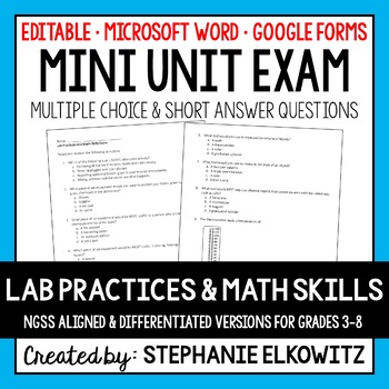 Preview of Lab Safety, Lab Tools and Lab Skills Exam | Editable | Printable | Google Forms