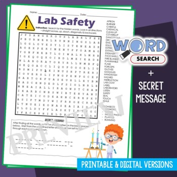Preview of Science Lab Safety Word Search Puzzle Vocabulary Activity Quiz Review Worksheet