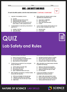 Preview of Lab Safety and Lab Rules Quiz for Scientific Method Unit