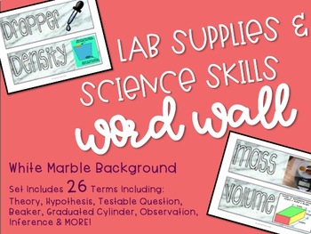 Preview of Lab Supplies & Science Skills Word Wall in Marble