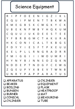 Lab/science equipment wordsearch by melissa owen | TPT