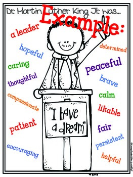 Preview of Label Dr. Martin Luther King Jr. with Character Traits Plus Writing Pages!  FREE