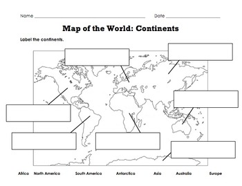 Preview of Label Map of the World: Continents, Oceans, Mountain Ranges