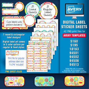 Preview of Label Sheet Templates, Editable Text | Avery Compatible (7 Sizes) | LA55BE-A181