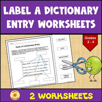 Preview of Dictionary Entry Worksheet Label Cut and Highlight Activity with Easel Option
