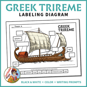 Preview of Greek Trireme Ship Labeling Diagram - Greek Ship Worksheet & Writing Prompts