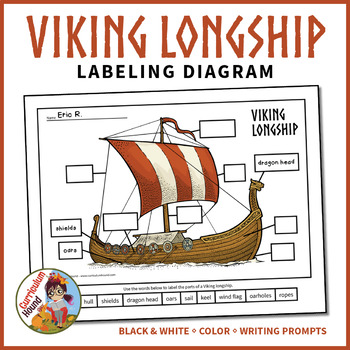 Preview of Viking Longship Labeling Diagram - Viking Ship Worksheet & Writing Prompts
