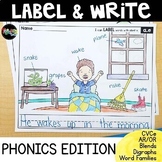 Labeling Pictures : PHONICS Worksheets Writing Paper Color