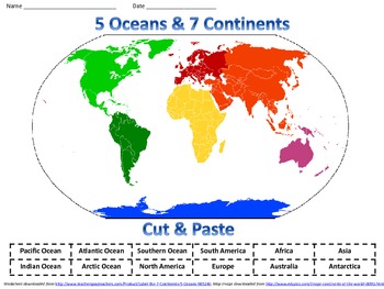 World Map Showing 7 Continents And 5 Oceans