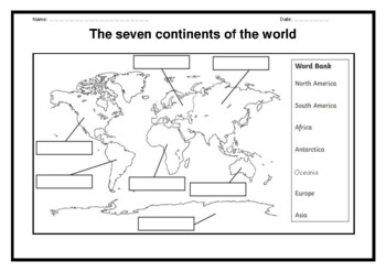 Label the 7 continents - 2 differentiated activity sheets | TpT
