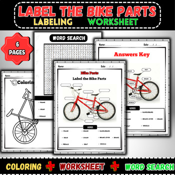 Preview of Label the Bike Parts Activity Pack:Word search,Labeling,Worksheet,Coloring Page