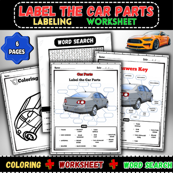 Preview of Label the Car Parts Activity Pack: Word search,Labeling,Worksheet,Coloring Page