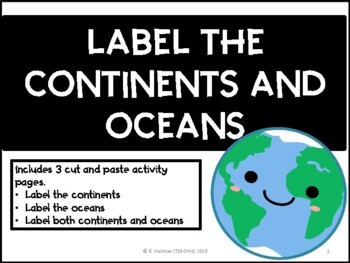 Preview of Label the Continents and Oceans | Cut and Paste