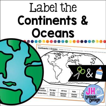 Preview of Label the Continents and Oceans: Cut and Paste